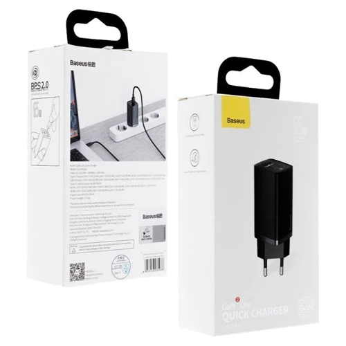 Зарядное устройство Baseus Wall Charger GaN2 Lite USB-C+USB 65W Black (CCGAN2L-B01): Тип сетевое
