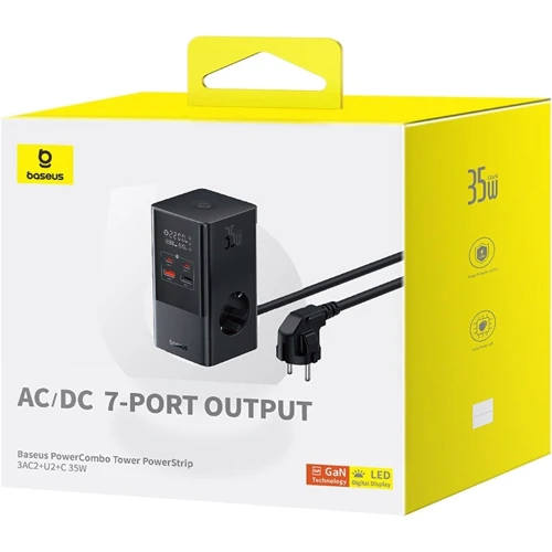 Зарядний пристрій Baseus Wall Charger AC+2xUSB+2xUSB-C GaN PowerCombo Power Strip 35W Black (E00023606113-00): Кількість USB-портів 4