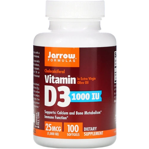 Jarrow Formulas Vitamin D3, Cholecalciferol, 25 mcg (1.000 IU), 100 Softgels (JRW30003)