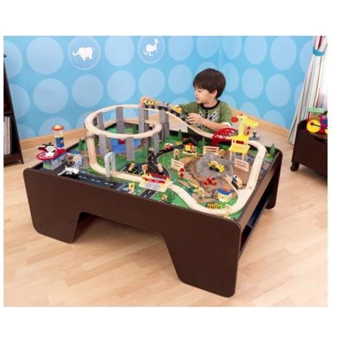 Залізниця KidKraft Espresso Train Table with Spiral Quarry Train Set (17959) фото 1