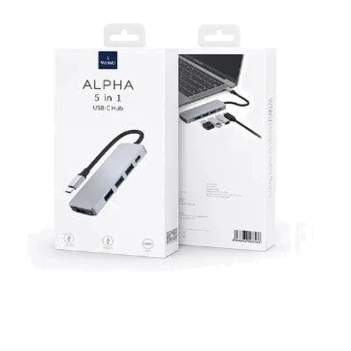 Адаптер WIWU Adapter Alpha 541BC USB-C to 3xUSB+USB3.0+PD 100W Grey: Цвет серый