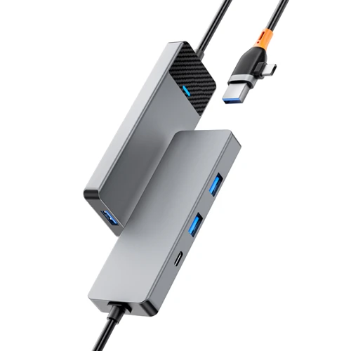 Адаптер WIWU Linker Adapter A431C USB/USB-C to USB-C+3xUSB3.0 Gray: Додаткові роз'єми USB OTG, USB-C