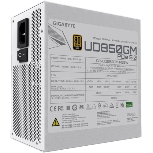 Блок питания GIGABYTE UD850GM PG5 White (GP-UD850GM-PG5W): Вентилятор нижней стенки 120 мм