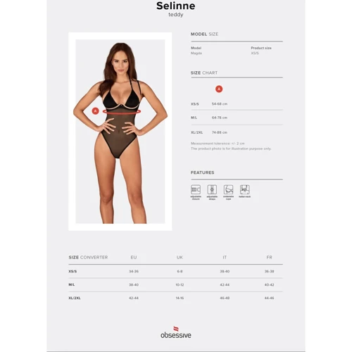 Прозрачное боди Obsessive Selinne teddy XS/S Black