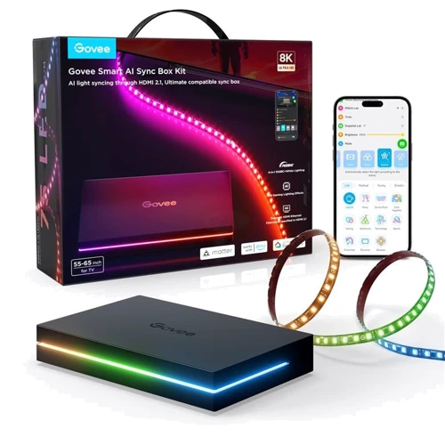 Набір адаптивного підсвічування Govee H8604 AI Sync Box Kit 2 TV BackLight 55-65', RGBWIC, WI-FI/Bluetooth, чорний (H8604C12): undefined undefined