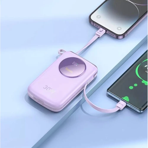 Внешний аккумулятор Hoco Power Bank 10000mAh Q19 Lucky with Cable 30W Purple: Особенности Компактный размер, С дисплеем