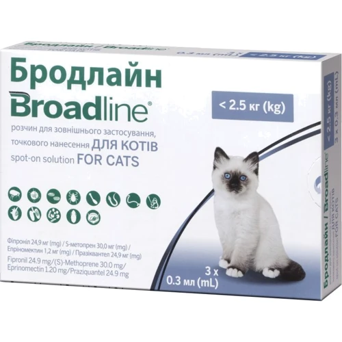 Капли Boehringer Ingelheim Broadline от блох и клещей для кошек весом до 2.5 кг (S) 3 шт (2000981093242)