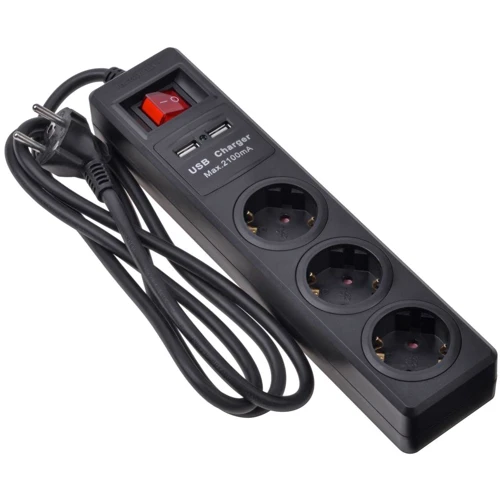 Сетевой фильтр 2E 3xSchuko з вимикачем, 2хUSB, 1.8м (2E-U03ESUM1.8)