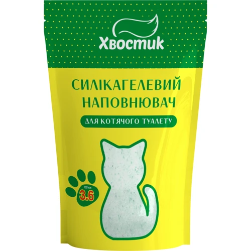 Наполнитель для кошачьего туалета Хвостик силикагель мелкий с зелеными гранулами 3.6 л (4820224500935)