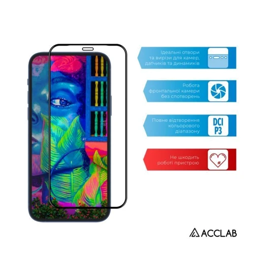 Захисне скло для iPhone ACCLAB Tempered Glass Full Glue ESD Black for iPhone 12 / 12 Pro: Тип аксесуара защитное стекло