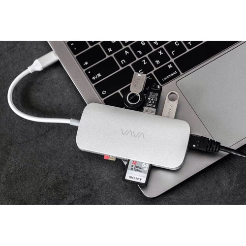 Адаптер VAVA Adapter USB-C to 3xUSB+USB-C+RJ45+micro SD+SD+HDMI 100W Silver (VA-UC006) фото 7