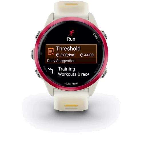 Смарт-часы Garmin Forerunner 570 42mm Raspberry Aluminium with Translucent Bone/Mango Band (010-02970-02): Дисплей 1.2" AMOLED (390 x 390) / Corning Gorilla Glass 3
