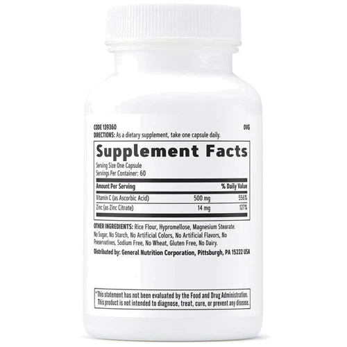 GNC Vitamin C + Zinc Витамин С + Цинк 60 капсул: Тип Витамин C
