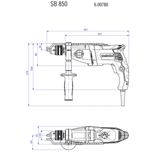 Дрель Metabo SBE 780-2 (600781500): Количество скоростей работы 2