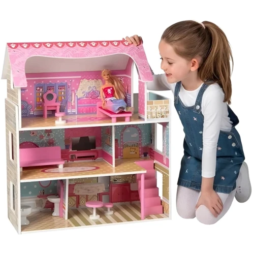 Триповерховий дерев'яний будиночок з меблями (TX1055)