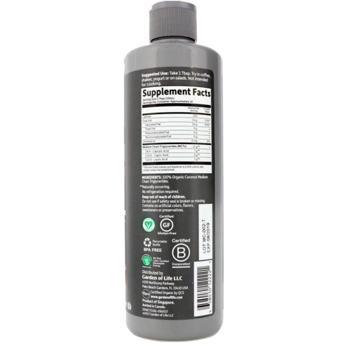 Garden of Life Dr. Formulated Brain Health, 100% Organic Coconut MCT Oil, Unflavored, 16 fl oz (473 ml) (GOL-12222): Форма выпуска Жидкость