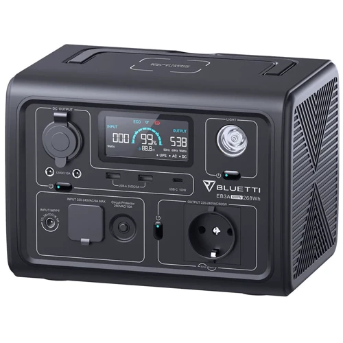 Зарядна станція Bluetti EB3A 268Wh 600W UA: Роз'єми для підзарядки Зарядка от солнечной панели, Зарядка от сети, Зарядка от автомобиля