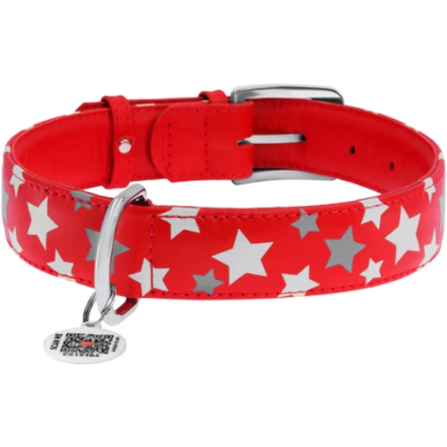 Ошейник WAUDOG Glamour с узором "Звездочка" 35 мм 46-60 см красный с QR паспортом (35883): Цвет красный