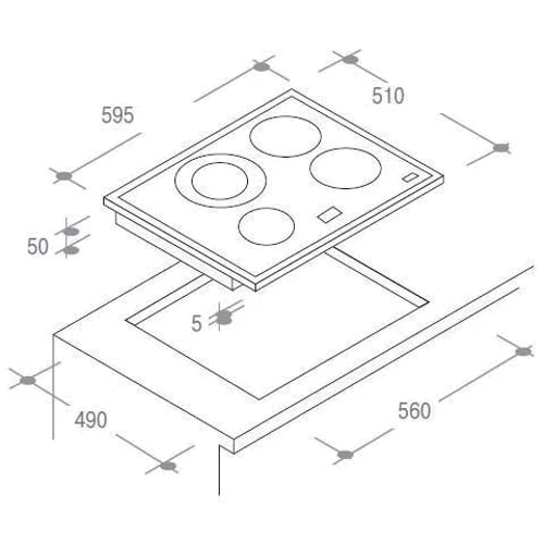 Варочная поверхность электрическая Candy CI 640 C: Размеры для встраивания 56x49x5.2 см