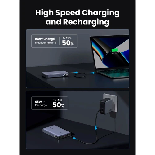 Внешний аккумулятор Ugreen Power Bank 20000mAh PB720 Two-way FC 100W Gray (25188): Емкость батареи, мАч 20000