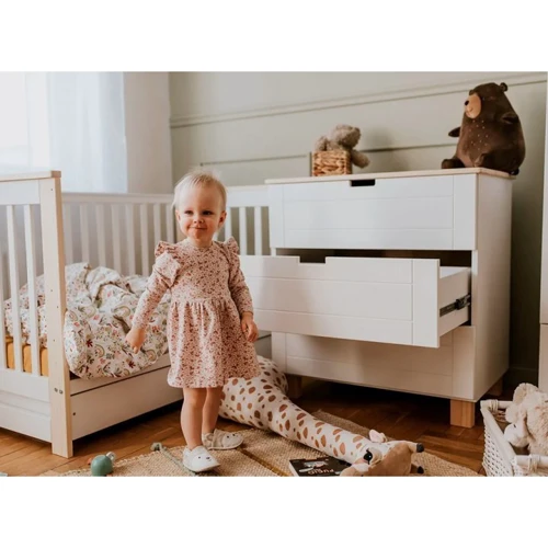 Детская кроватка Klups IWO 120х60 см с ящиком и перегородкой белая+дерево