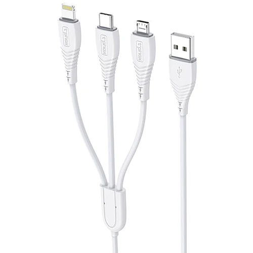 Кабель T-PHOX USB Cable to Lightning/microUSB/USB-C 3A 1.2m White (T-F831 White): Тип USB Cable - Lightning/microUSB/USB-C