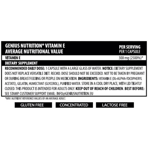 Genius Nutrition Vitamin E 60 caps/ 60 servings: Пол Унисекс