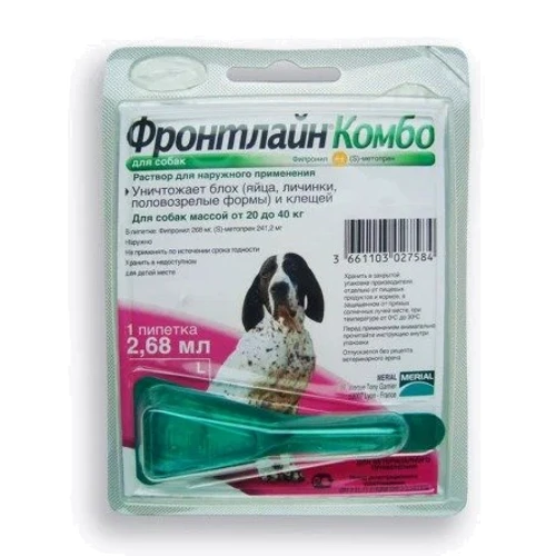 Спот-Вон Merial Frontline Combo від бліх та кліщів Монопіпетка для собак вагою 20-40 кг L (25476)