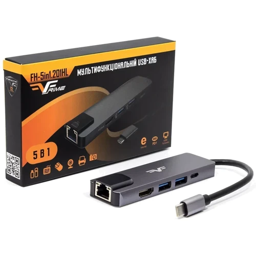 Адаптер Frime Adapter USB-C to USB3.0+USB2.0+PD+HDMI+RJ45 Space Gray (FH-5in1.201HL) фото 4