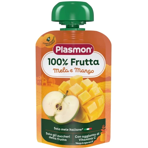 Пюре Plasmon Apple Mango Pouch яблуко та манго з вітаміном С 100 г (1136128)