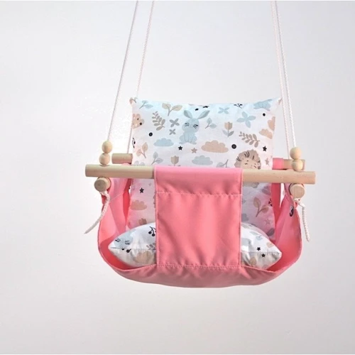 Качели детские Лесной зайчик тканевая подвесная розовая: Тип подвесные качели