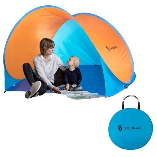 Палатка Springos Pop Up пляжная 200 x 120 см оранжево-голубая (PT003)