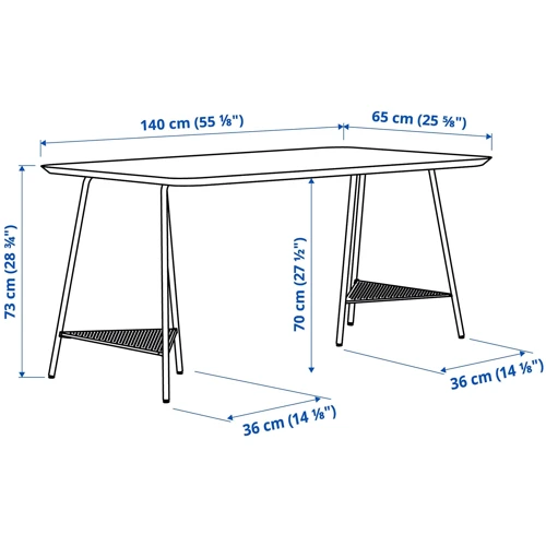Письменный стол ІКЕА ANFALLARE / TILLSLAG 140х65 см (694.783.15): Ширина, см 65