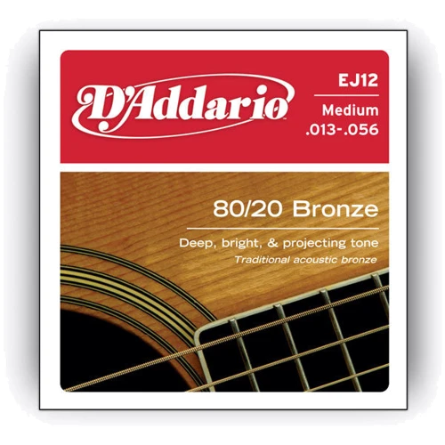 Струна для гитар Струны D`ADDARIO EJ12 80/20 BRONZE MEDIUM 13-56: Тип Комплект струн
