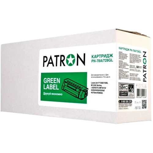 Картридж PATRON HP LJ CE278A/CANON 728 GREEN Label (PN-78A/728GL): Виробник Patron