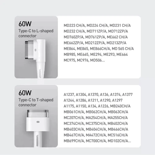 Кабель Baseus Cable USB-C to Laptop MacBook Zinc Magnetic L-shaped Port 60W 2m White (CATXC-W02) фото 8