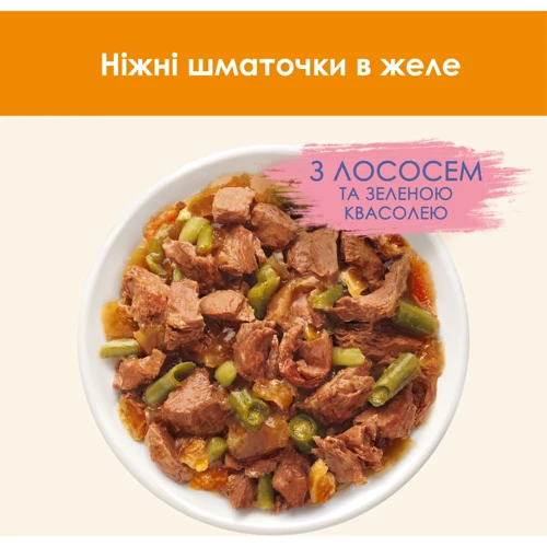 Влажный корм Cat Chow Adult для взрослых котов кусочки в желе с лососем и зеленой фасолью 5x85 г (7613036938310): Основные ингредиенты Фасоль, Лосось