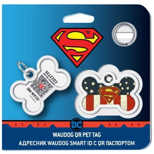 Адресник металевий WAUDOG Smart ID з QR паспортом малюнок Супермен Америка 40х28 мм (0640-1010): Призначення Для всех пород