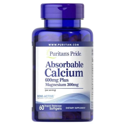 Puritan's Pride Absorbable Calcium 600 mg plus Magnesium 300 mg Кальцій Плюс Магній 60 гелевих капсул