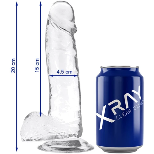 Прозрачный фаллоимитатор с мошонкой XRAY, 20 см