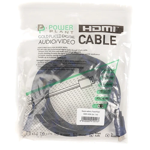 Кабель і перехідник PowerPlant HDMI to HDMI 1.4V, 2m (CA910243): Довжина кабеля, м 2