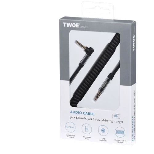 2E аудио (jack 3.5мм-M/jack 3.5мм- M) right angel,Coiled 1.8м, Black 2E-W9653RBL фото 2