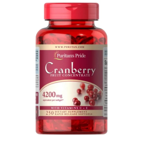 Puritan's Pride Cranberry Fruit Concentrate with C & E 4200 mg Клюква 250 мягких капсул