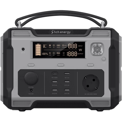 Зарядная станция Fich Energy F500 495,7Wh 500W Portable Power Station ﻿: Емкость аккумулятора, Вт/ч 495