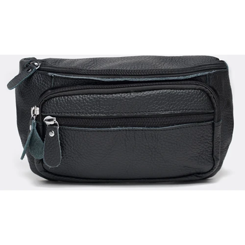 Мужская поясная сумка Borsa Leather черная (Leather K101-black): Фактура Матовая, Зернистая