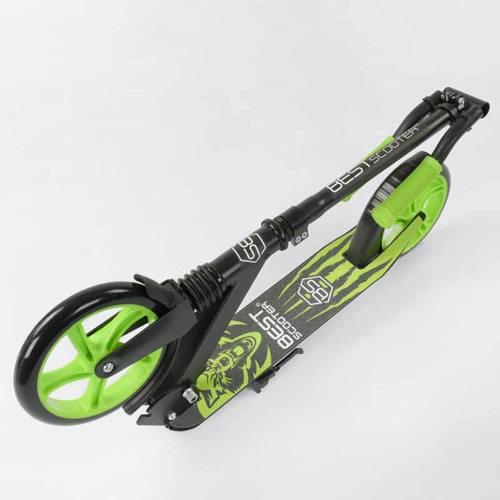 Самокат двоколісний Best Scooter "WOLF" з PU колесами, амортизатори Black / Light green (87741): Тип гальма ножний