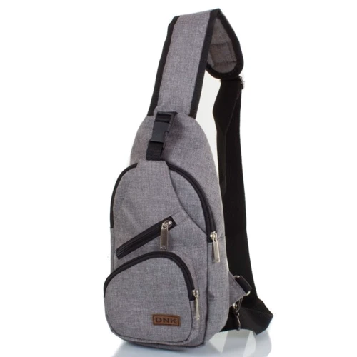 Мужская сумка-слинг DNK Leather серая (DNK Joker-2 bag-7): Застежка Механическая