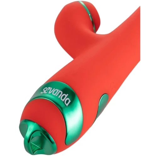 Вибратор-кролик с флоггером LOCKINK Sevanda Whip Vibrating Massage Wand - Red & Green