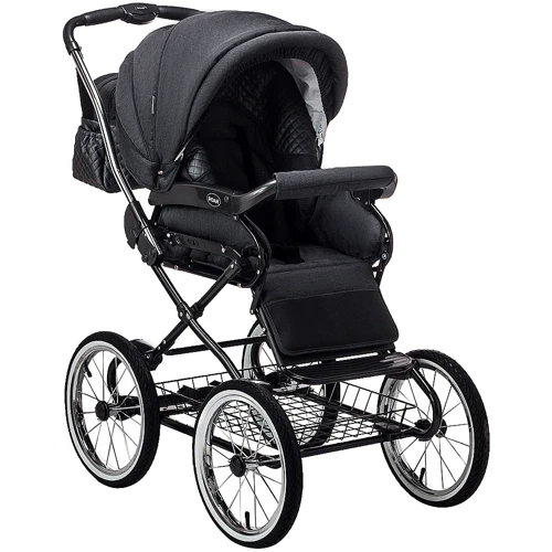 Коляска 2 в 1 классическая Roan Marita Prestige (14" черные колеса, черная рама) P231 графит - графитовая (кожа) перламутр (624732): Ширина шасси 60 см