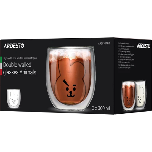 Набор чашек Ardesto Animals с двойными стенками 2x300 мл (AR2630ARB): Объем чашки 300 мл